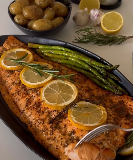 Lemon Butter Salmon with Crispy Potatoes and Broccoli